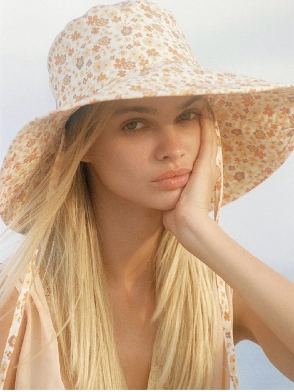 Lack Of Color Floral Sun Hat - Cream & Orange